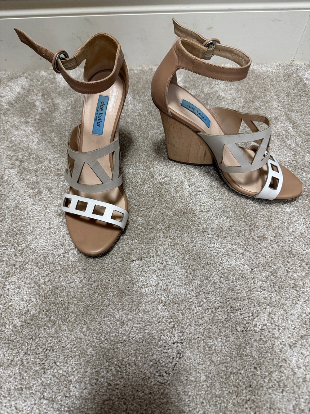 dee keller Neutral Multi-Tone Cutout Ankle Strap Wedges